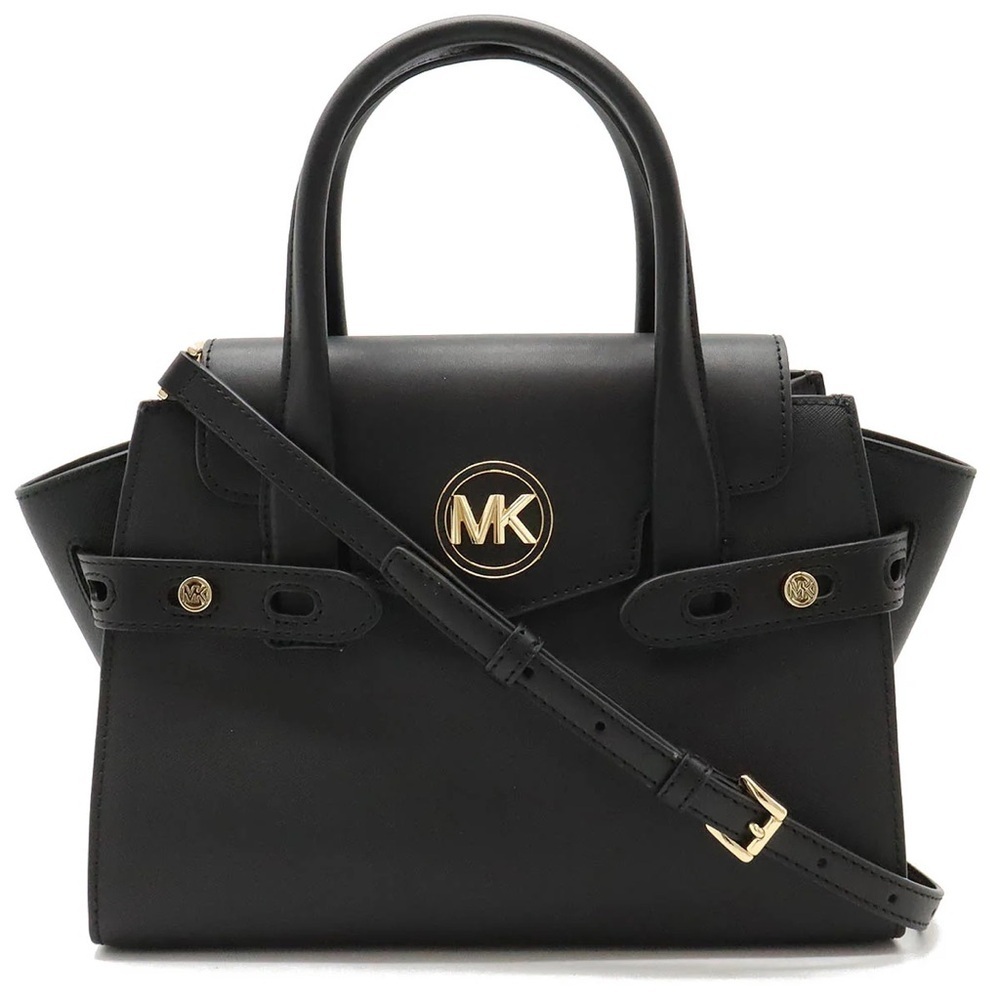 Michael Kors Carmen‎ Medium Black Gold Saffiano Leather Satchel Bag NWT